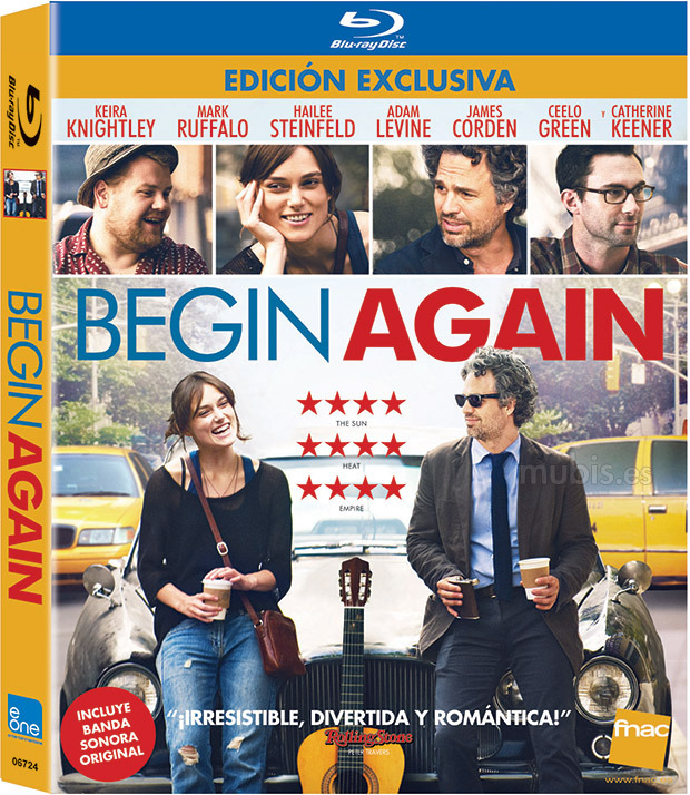 Carátula y contenidos de Begin Again en Blu-ray
