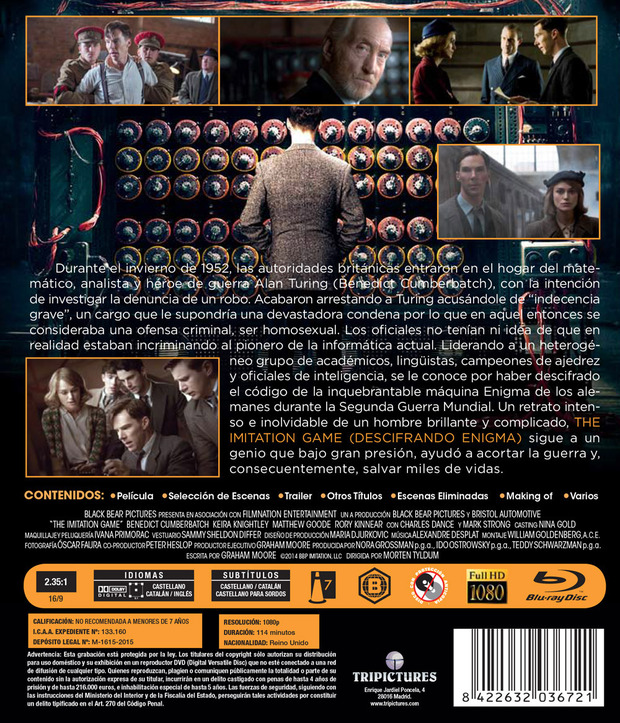 Detalles del Blu-ray de The Imitation Game (Descifrando Enigma)
