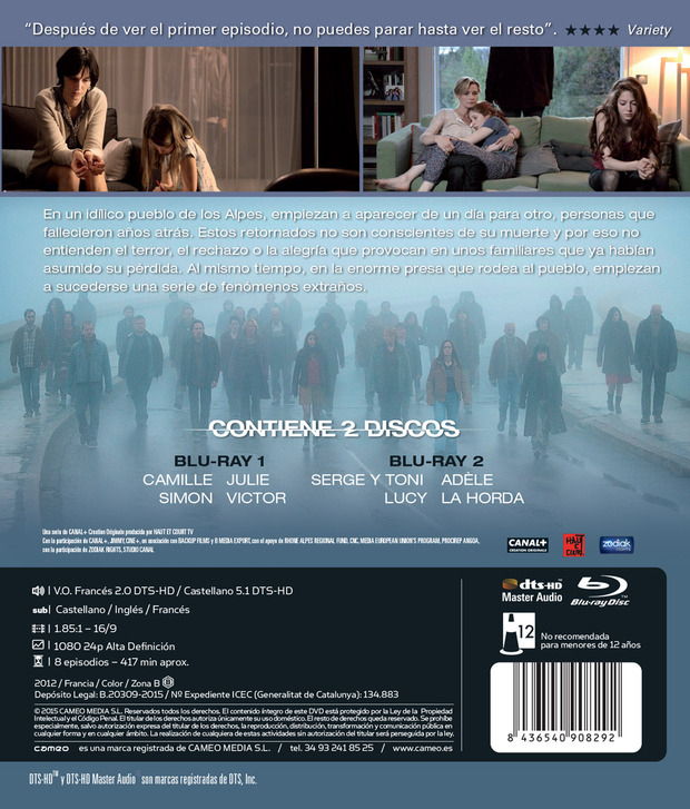 Carátula y contenidos de Les Revenants 1ª temporada en Blu-ray