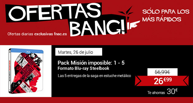 Oferta Bang! Steelbook de la saga Misión: Imposible por 26,99 €
