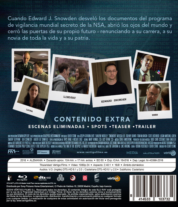 Carátula en plano de Snowden en Blu-ray 3
