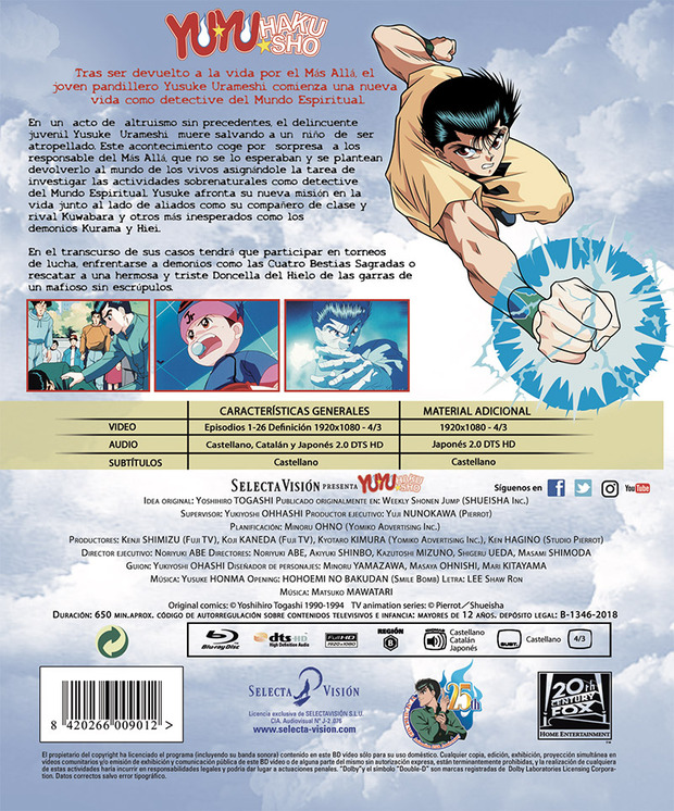 Detalles del Blu-ray de Yu Yu Hakusho - Primera Temporada (Edición Coleccionista)
