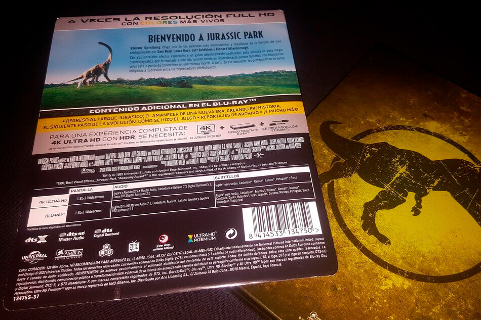 Fotografías del Steelbook de Jurassic Park en UHD 4K y Blu-ray 6