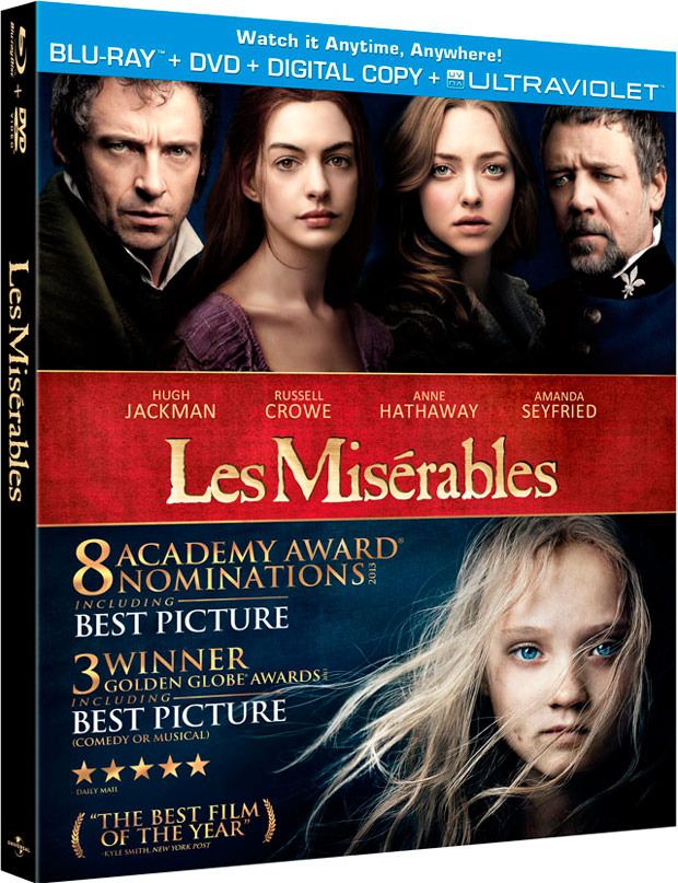 Los Miserables en Blu-ray; carátula y extras de la edición para EEUU