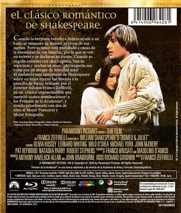 Datos de Romeo y Julieta en Blu-ray