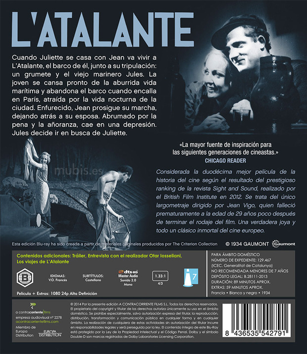 Más información de L'Atalante en Blu-ray