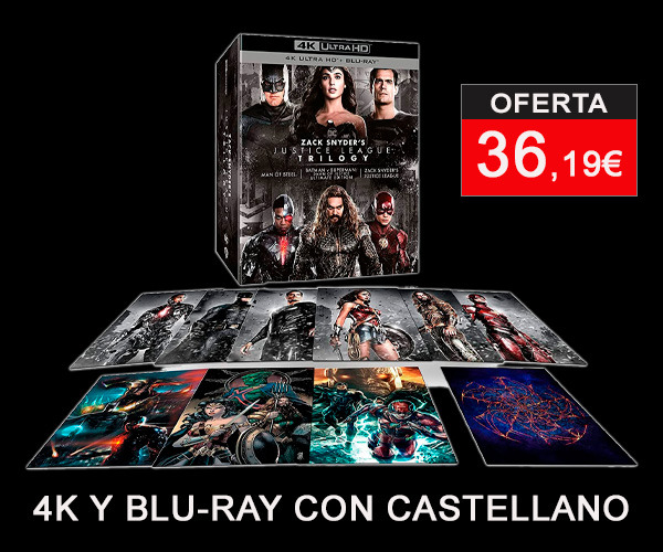 Digipak italiano con postales de la Trilogía Zack Snyder en UHD 4K y Blu-ray con castellano