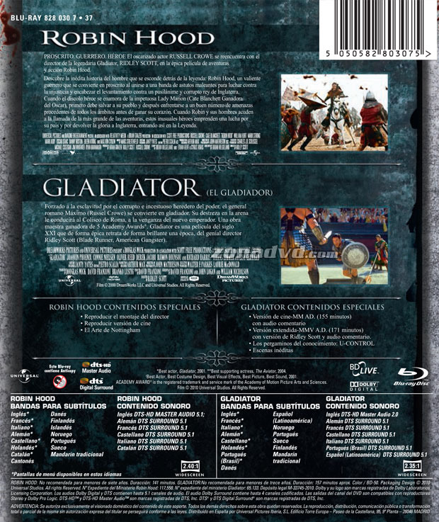 carátula Robin Hood + Gladiator (Pack) portada 3