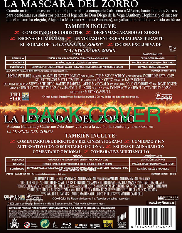 carátula Pack El Zorro (La Máscara + La Leyenda) portada 3