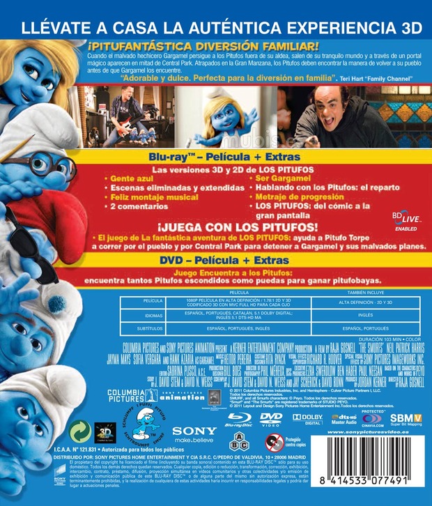 carátula Los Pitufos (Combo Blu-ray 3D + DVD) 4