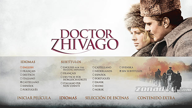 menú Doctor Zhivago - 45º aniversario Blu-ray - 2