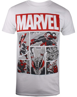 Camiseta blanca de Marvel con cómic