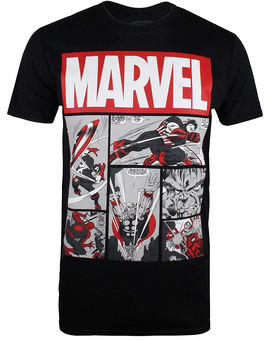 Camiseta negra de Marvel con cómic