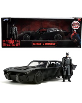Réplica 1:18 de metal del coche Batmóvil de The Batman con luces (30 cm)