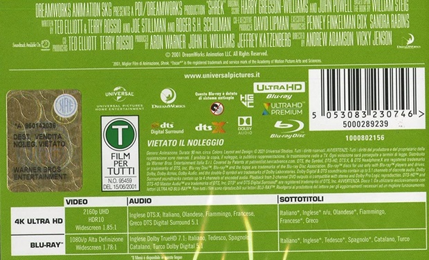 Idiomas de la edición 4K italiana de Shrek