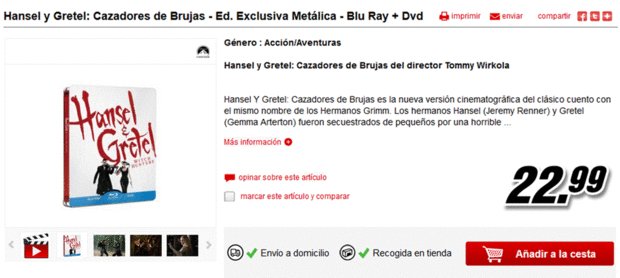 MediaMarkt anuncia en exclusiva: "Hansel y Gretel: Cazadores de Brujas" (Steelbook Blu-Ray + Dvd)