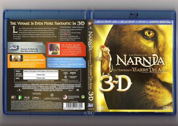 Contraportada bilingüe o lapsus tipográfico en "Las Crónicas de Narnia: La Travesía del Viajero del Alba" (Blu-ray 3D).