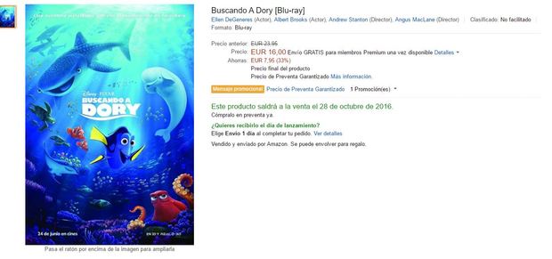 Bajada de precio Blu-ray Buscando a Dory Amazon.es