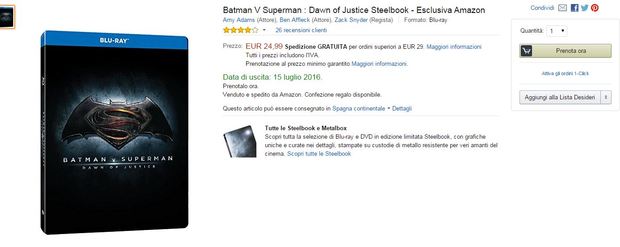 Batman V Superman Steelbook Amazon.it