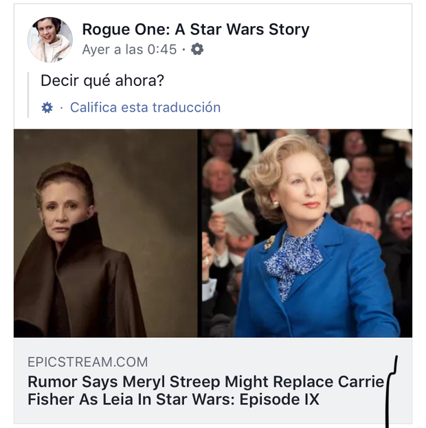 Que opinais de que Meryl Streep sea la nueva princesa Leia?