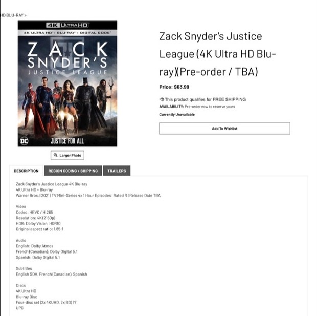 Zack Snyder’s Justice League (4K Ultra HD Bluray)