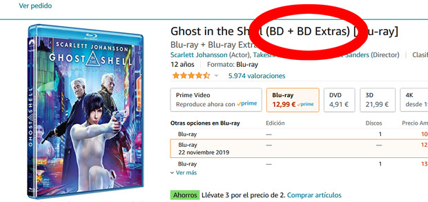 Problema Ghost in the Shell en Amazon