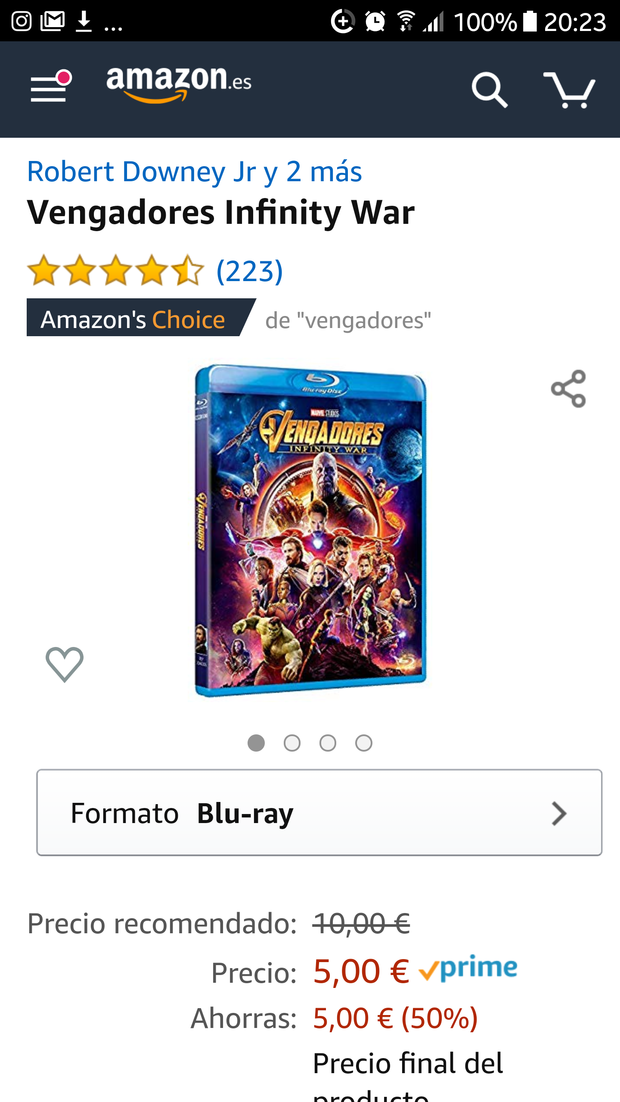 OFERTÓN AMAZON Vengadores Infinity War por 5€