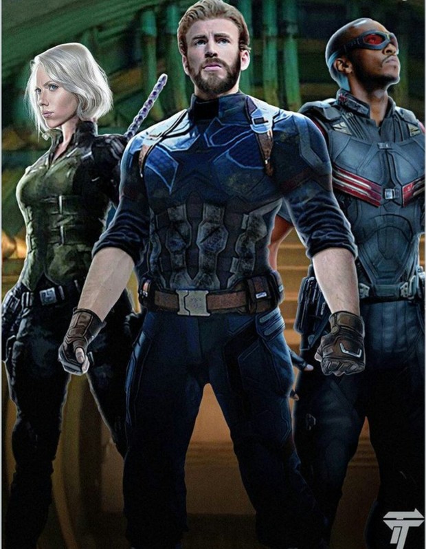 Artwork de cómo serán "Viuda Negra, Capitán América y Falcón" en (AVENGERS - INFINITY WAR). 