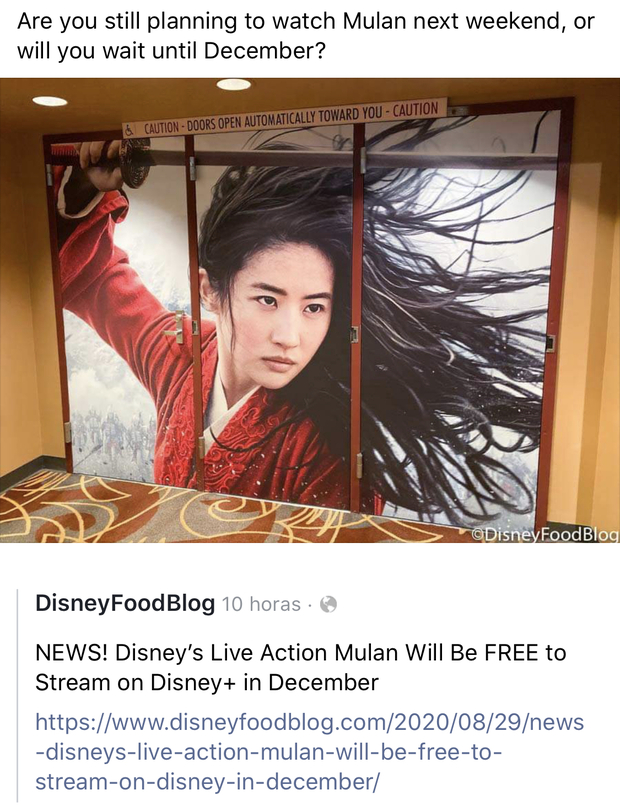 Mulan gratis en Disney+ a partir de Diciembre 