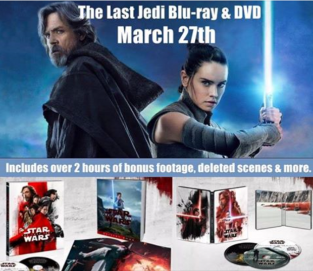 4K/Blu-Ray/DVD de The last Jedi, en USA, ya tiene fecha.