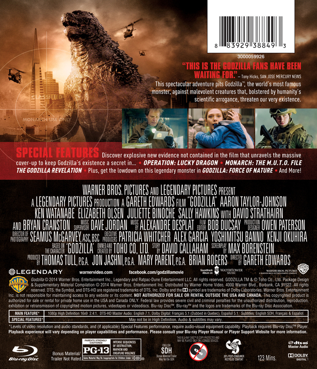 Caratula trasera de Godzilla (2014) Extras y detalles ed. UK