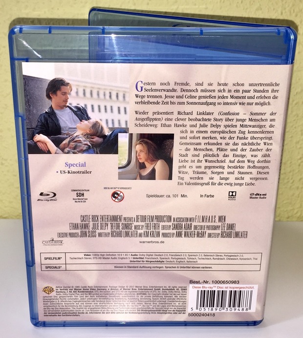 Información para completar ficha: Antes de Amanecer (Before Sunrise) (1995) (Blu-ray) (Warner Bros)