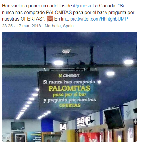 Tras la retirada del polémico cartel,CINESA vuelve con su humor sarcástico....