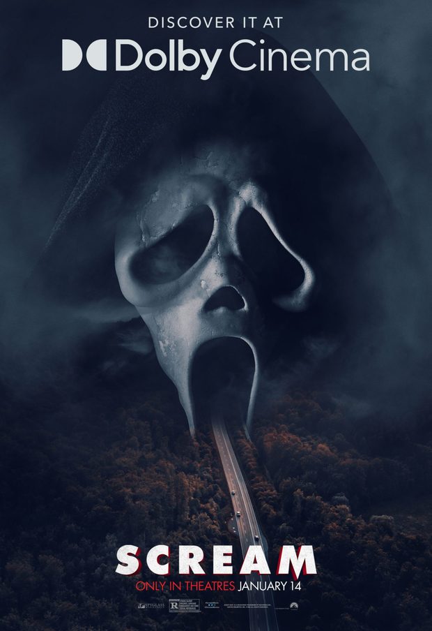 Brutal póster de Scream para cines Dolby.