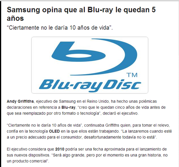 2008: La profecía de Samsung sobre el Blu Ray
