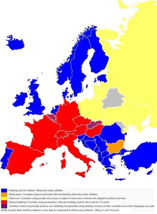 Mapa del doblaje en Europa