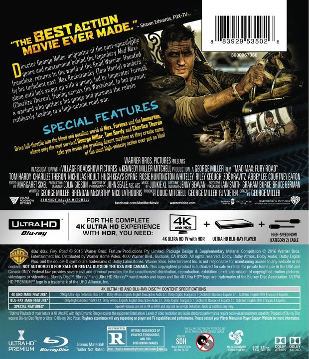 Trasera Mad Max Ultra HD Blu-ray.
