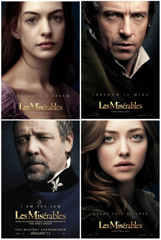 Diferentes Posters para Los Miserables de Tom Hooper; Hugh Jackman, Russell Crowe, Anne Hathaway y Amanda Seyfried