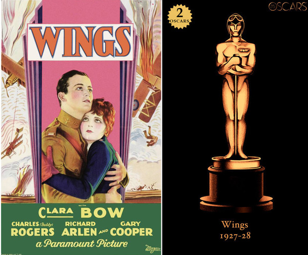1927-28 Wings, ganadora del Oscar a Mejor Película y diseño de la estatuilla por el dibujante Olly Moss