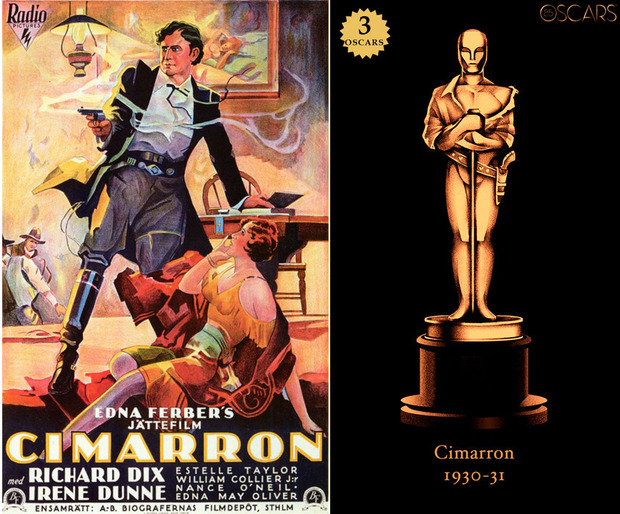 1930-31 Cimarron, ganadora del Oscar a Mejor Película y diseño de la estatuilla por el dibujante Olly Moss
