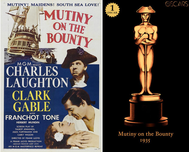 1935 Mutiny on the Bounty, ganadora del Oscar a Mejor Película y diseño de la estatuilla por el dibujante Olly Moss