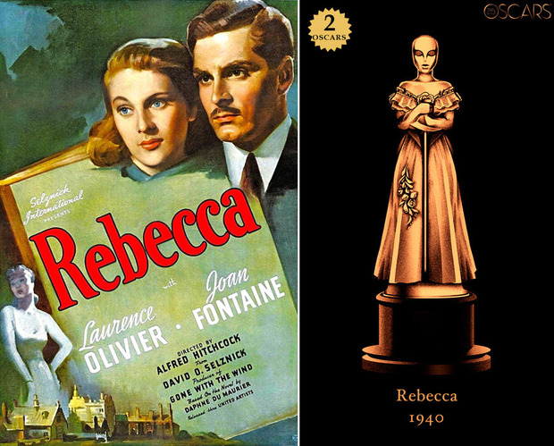 1940 Rebecca, ganadora del Oscar a Mejor Película y diseño de la estatuilla por el dibujante Olly Moss