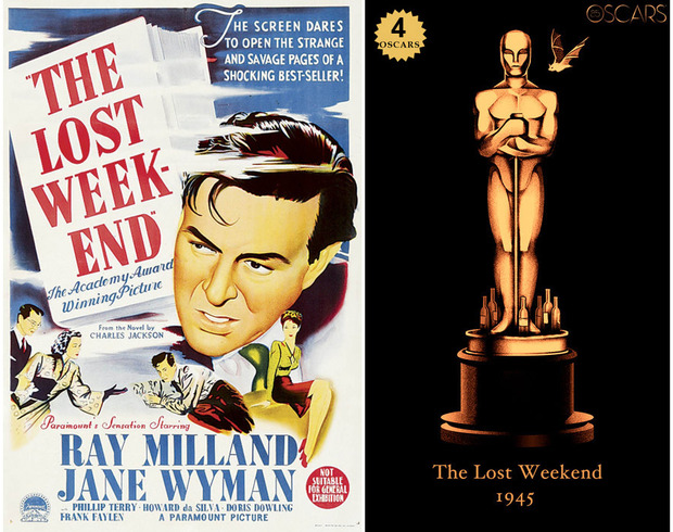 1945 The Lost Weekend, ganadora del Oscar a Mejor Película y diseño de la estatuilla por el dibujante Olly Moss