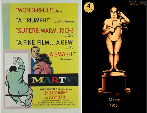1955 Marty, ganadora del Oscar a Mejor Película y diseño de la estatuilla por el dibujante Olly Moss