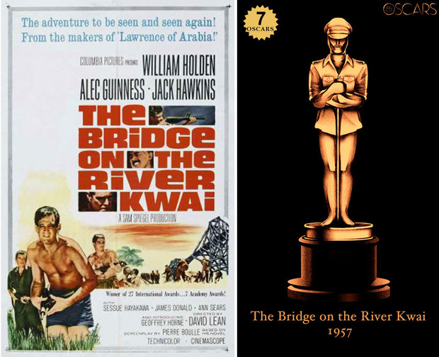 1957 The Bridge on the River Kwai, ganadora del Oscar a Mejor Película y diseño de la estatuilla por el dibujante Olly Moss