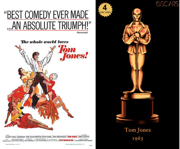 1963 Tom Jones, ganadora del Oscar a Mejor Película y diseño de la estatuilla por el dibujante Olly Moss