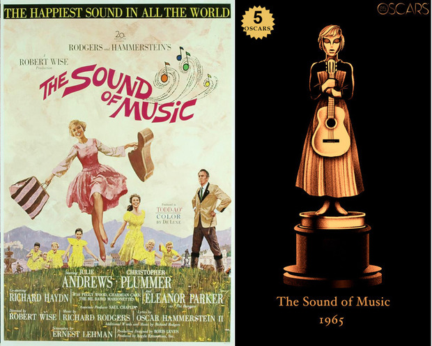 1965 The Sound of Music, ganadora del Oscar a Mejor Película y diseño de la estatuilla por el dibujante Olly Moss