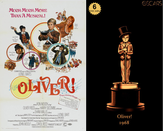 1968 Oliver!, ganadora del Oscar a Mejor Película y diseño de la estatuilla por el dibujante Olly Moss