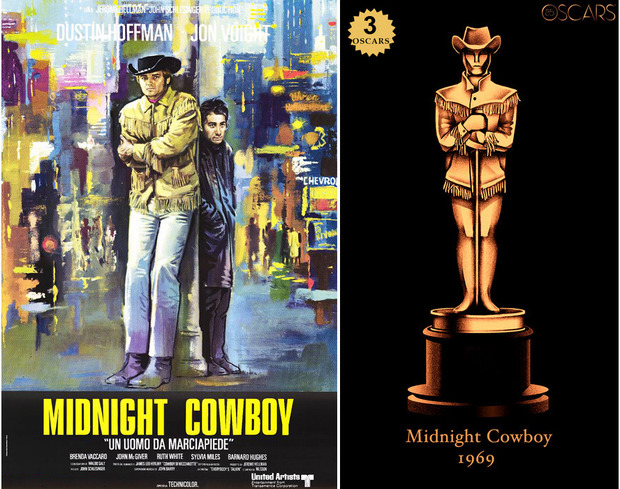1969 Midnight Cowboy, ganadora del Oscar a Mejor Película y diseño de la estatuilla por el dibujante Olly Moss