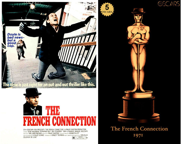 1971 The French Connection, ganadora del Oscar a Mejor Película y diseño de la estatuilla por el dibujante Olly Moss